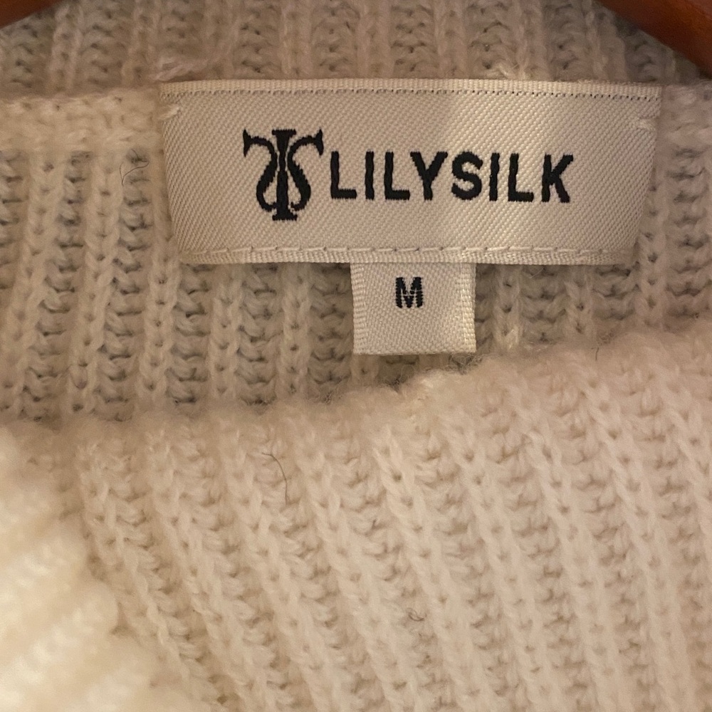 LILYSILK Women's Ribbed Turtleneck Wool Sweater Cream Size M - Picture 9 of 12